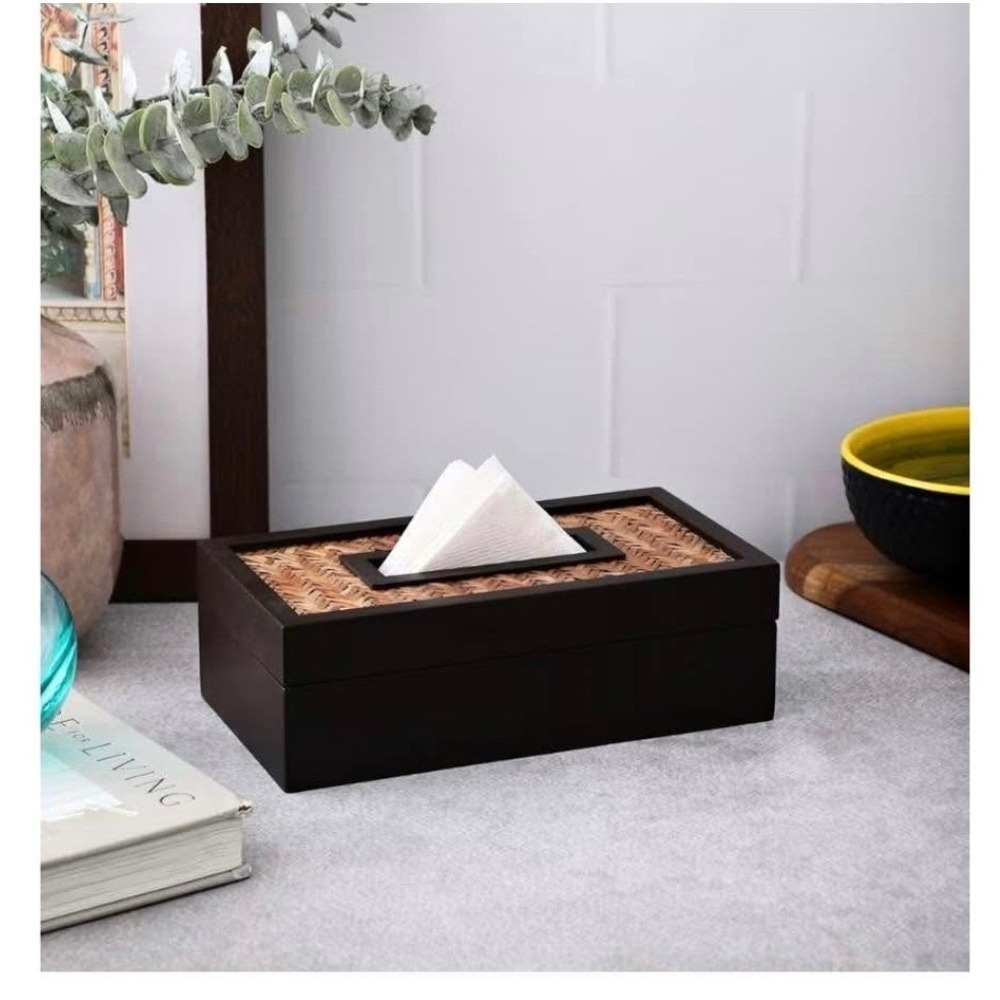 VarEesha Handmade Hand Crafted Bamboo Base Wooden Tissue Box for‎ Dining Table